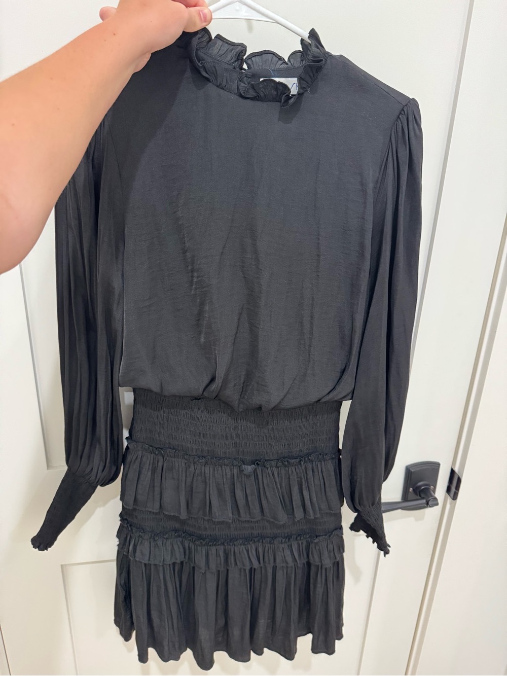 She + Sky Black Long-Sleeve Ruffled Smocked Waist Dress
